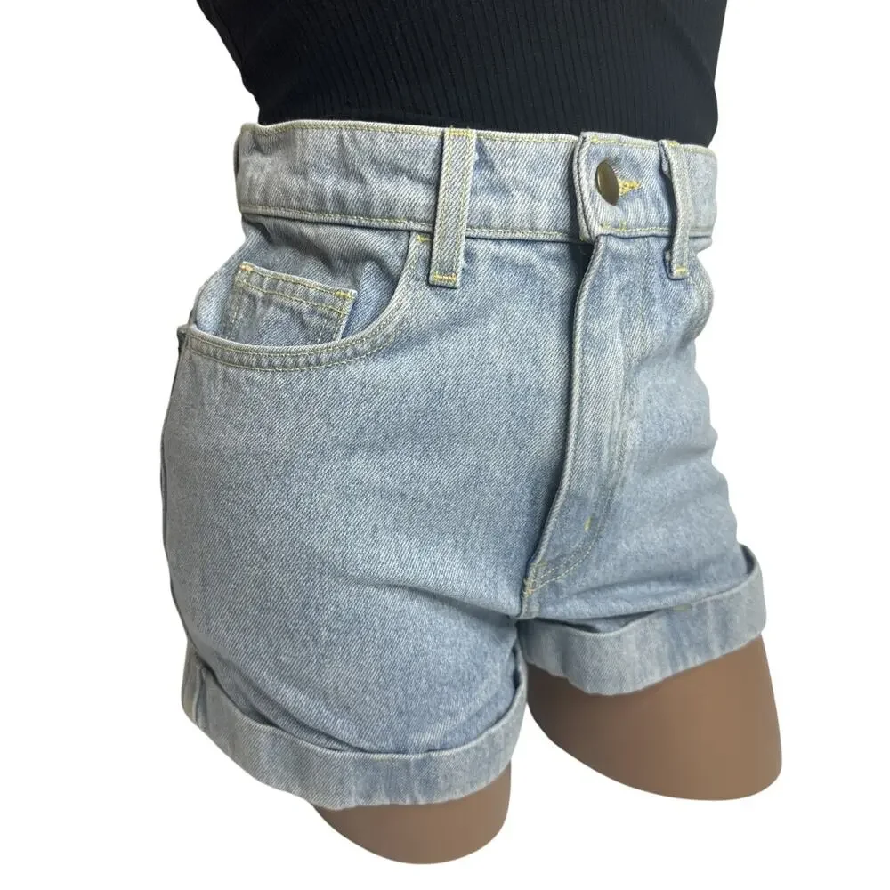 American Apparel Jeans Upcycled Denim Shorts Size 26 High Waist Cuffed USA Artsy